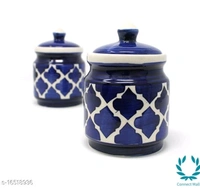 Handcrafted Morrocon Ceramic Achar Pickle Jar/Barni with Lid   - Blue, Ceramic